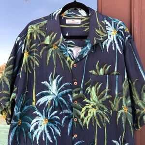 Tommy Bahama Navy Green Blue Palms Hawaiian Shirt